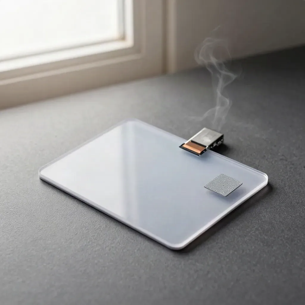 Macro of an ID card, chip module and fingerprint sensor on graphite surface